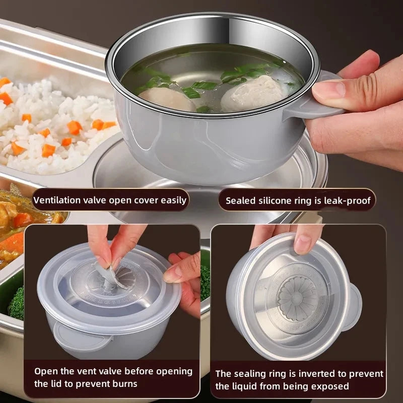 Stainless Steel Compartment Insulated Lunch Box Office Worker Students