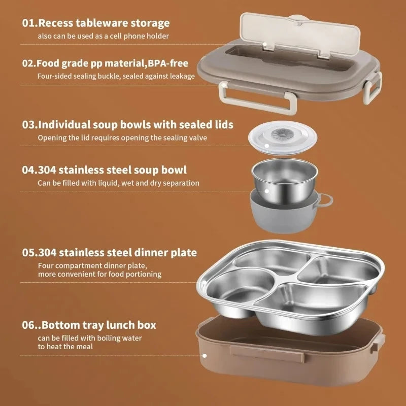 Stainless Steel Compartment Insulated Lunch Box Office Worker Students