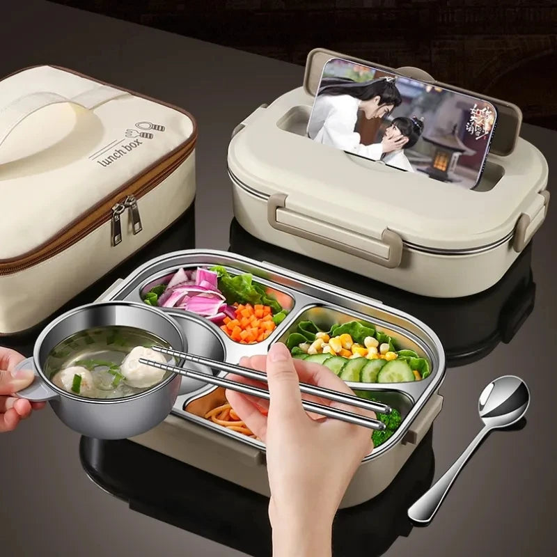 Stainless Steel Compartment Insulated Lunch Box Office Worker Students
