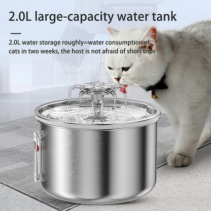 2L Stainless Steel Cat Drinker Dog Drinking Bowl