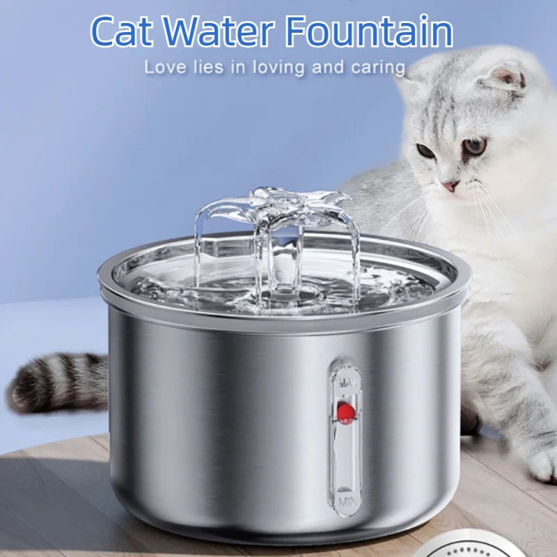 2L Stainless Steel Cat Drinker Dog Drinking Bowl