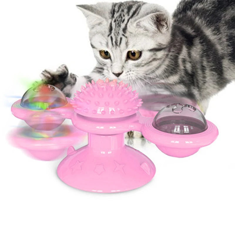 Cat Game Toy With Whirligig Turntable for Kitten Brush Teeth