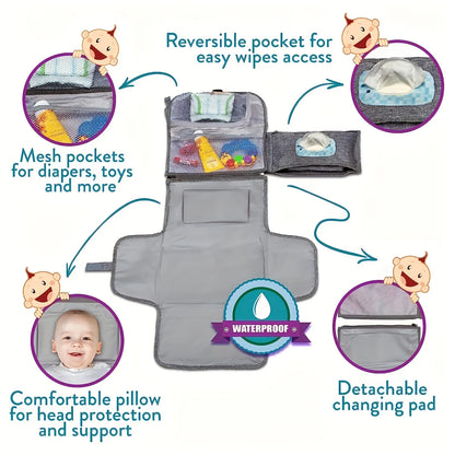 Nappy Change Nomad : Matelas à langer portable avec poche pour lingettes et pochette étanche