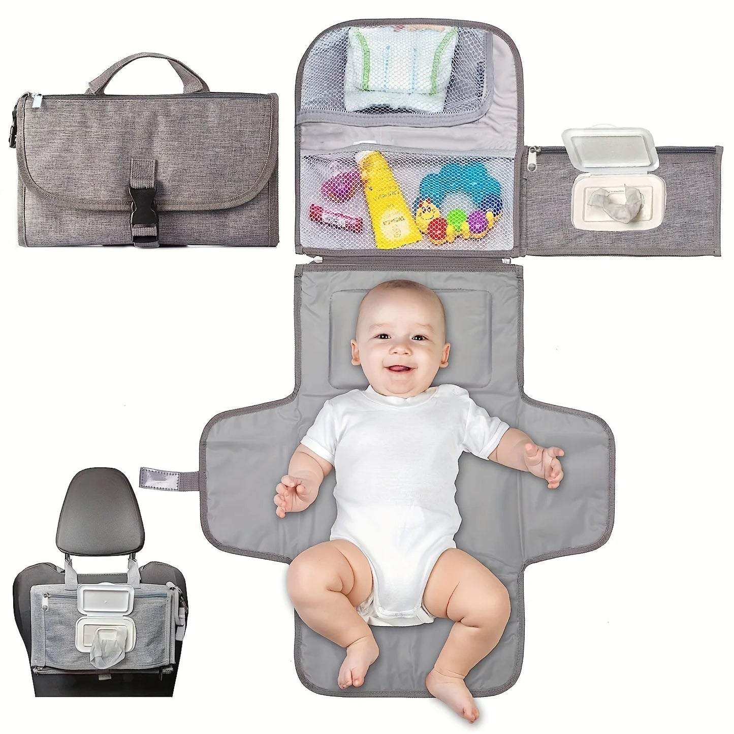 Nappy Change Nomad : Matelas à langer portable avec poche pour lingettes et pochette étanche