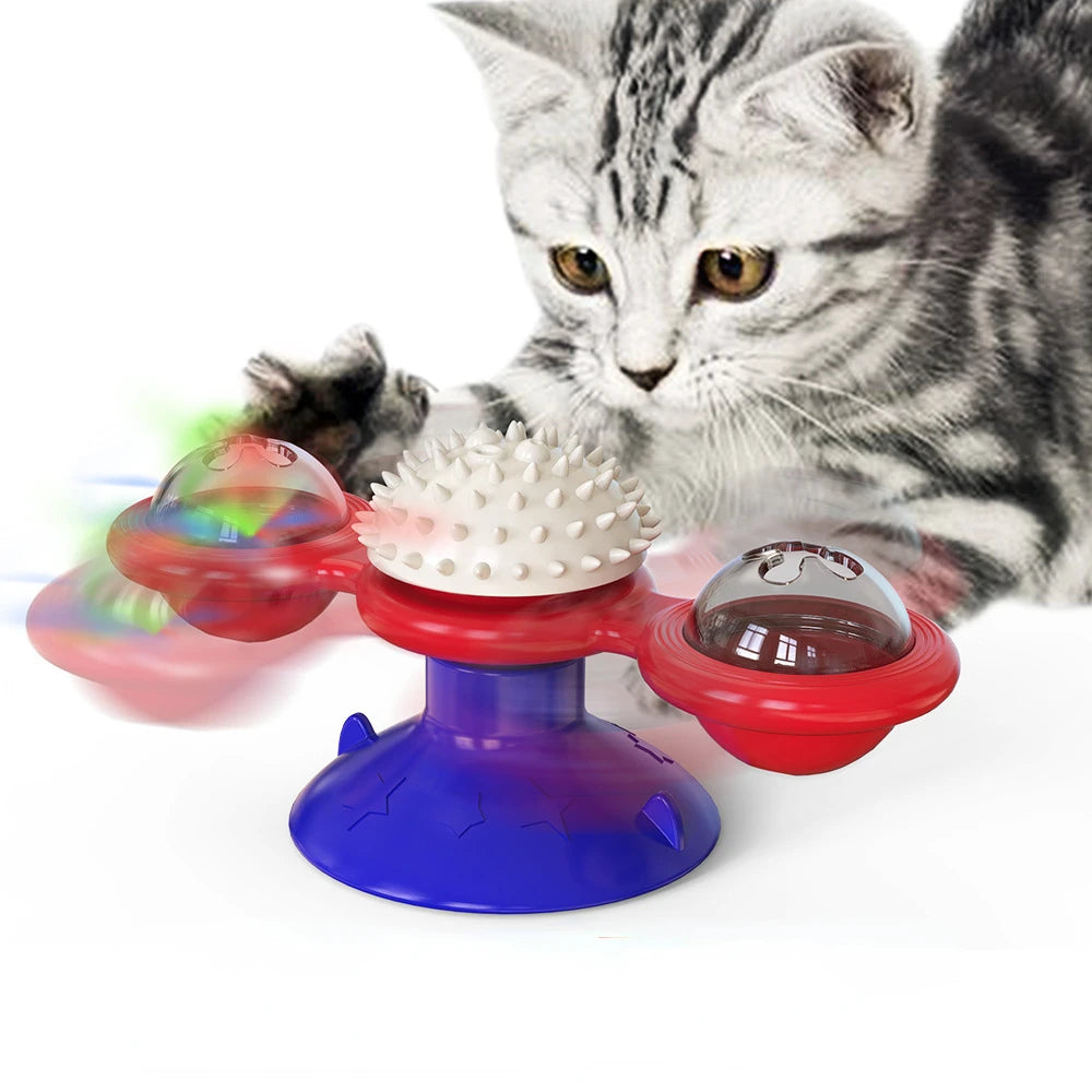 Cat Game Toy With Whirligig Turntable for Kitten Brush Teeth