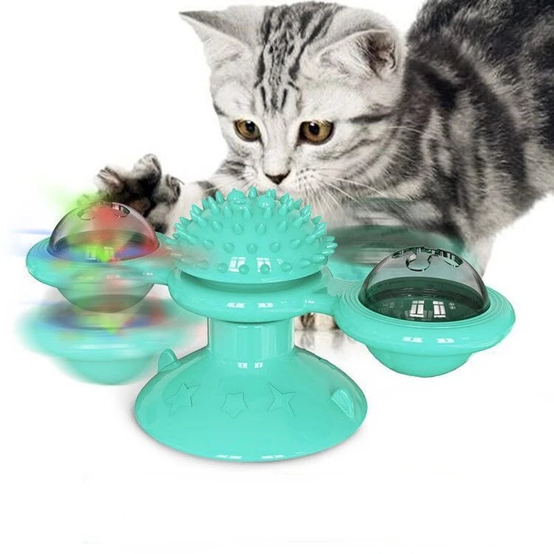 Cat Game Toy With Whirligig Turntable for Kitten Brush Teeth