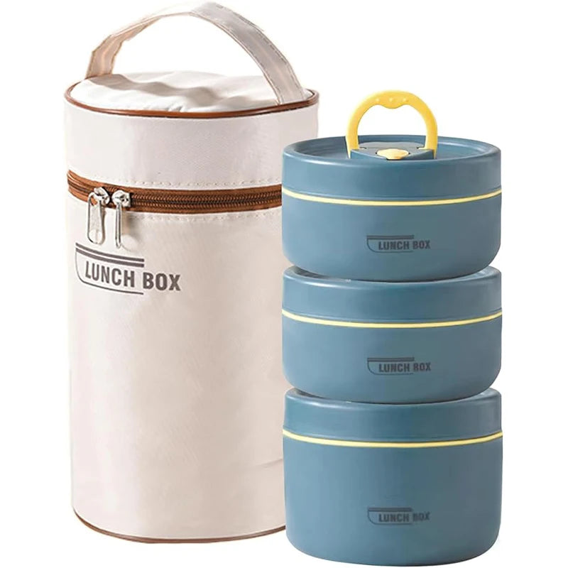 Set with Thermal Lunch Box 3 Separate Stackable Lunch Container for Adult Kids